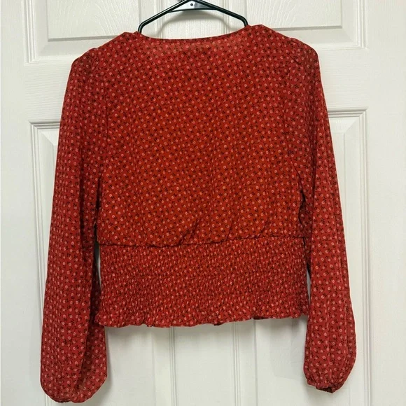 Madewell Julianne Smocked-Waist Top in Red Size Medium - Picture 3 of 3